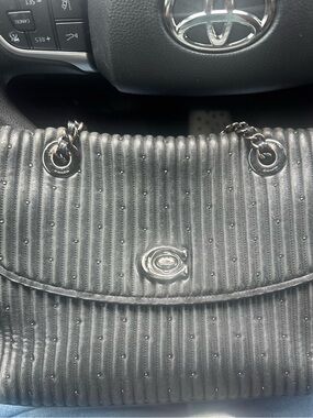 Coach Black Parker with Quilted Shoulder Bag with Chain Straps